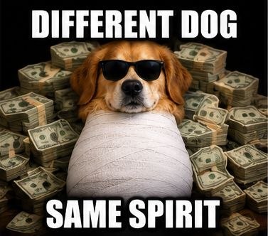 DOGNOLEGS surrounded by cash — Different dog, same spirit